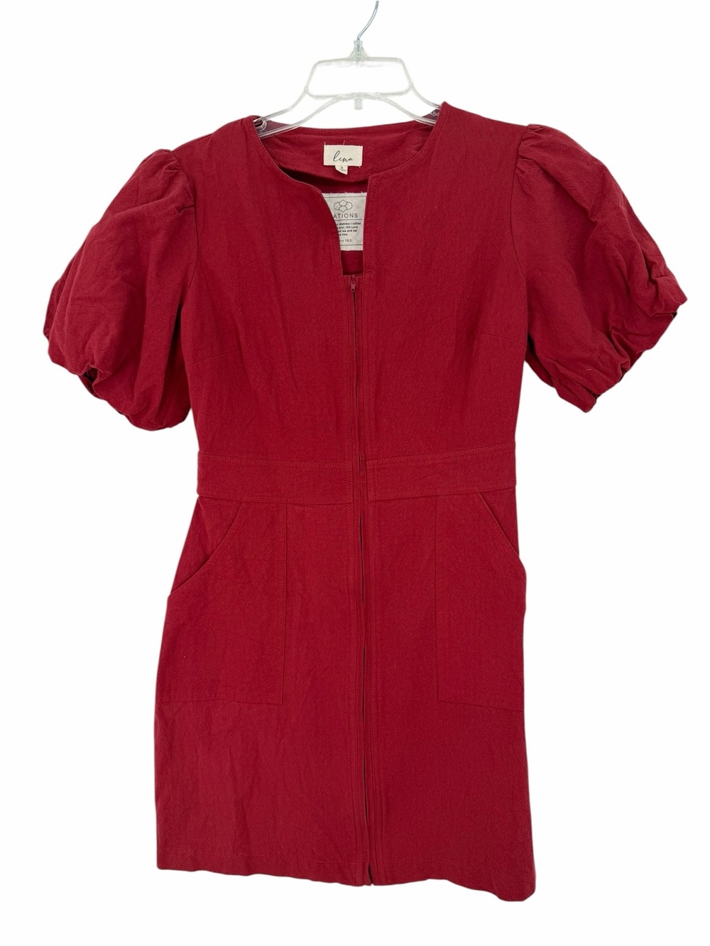 Lena Red Puff Sleeve Mini Dress - Picture 2 of 4